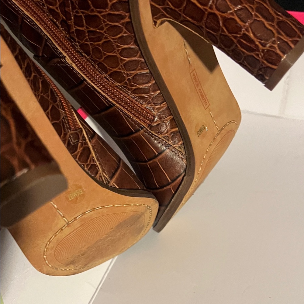 Vince Camuto Dark Brown Croc-Patterned Heeled Boots - Picture 5 of 11